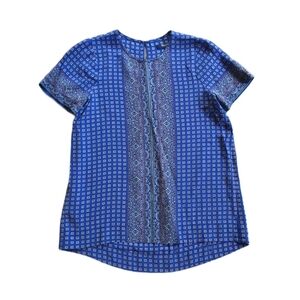 Madewell Silk Short Sleeve Ascot Grid Top XS